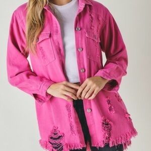 Pink Distressed Denim Top